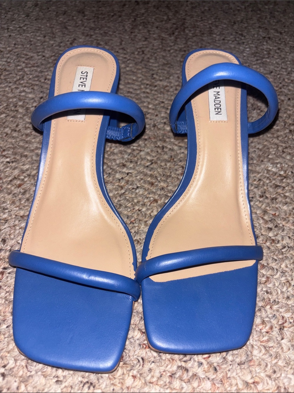 Steve Madden Cobalt Blue Double Strap Square-Toe Slide Heels